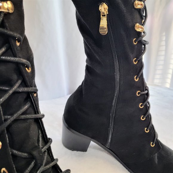* So Me Black Over The Knee Lace Up Block Heel Boots - Picture 4 of 7